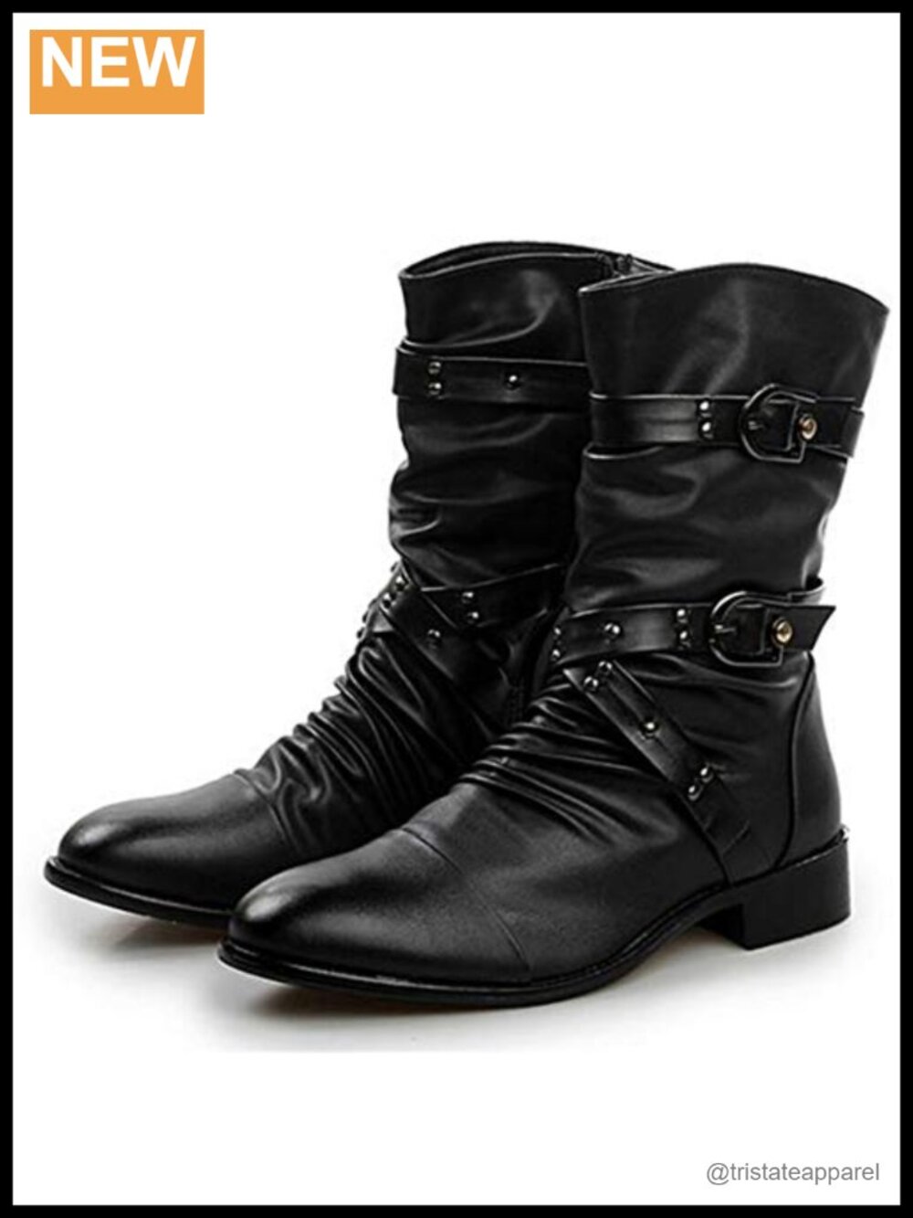 Idopy Men's Punk Gothic Rivet Motorcycle Faux Leather Boots with Studs Mid-Calf